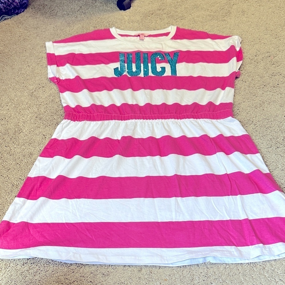 Juicy Couture Striped Dress Sequin Logo Pink White Gurls 3XL